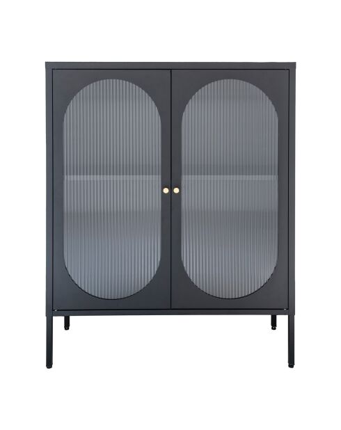 Vitrine noire avec porte en verre ondulé Adelaide noire - 35x90x110 cm