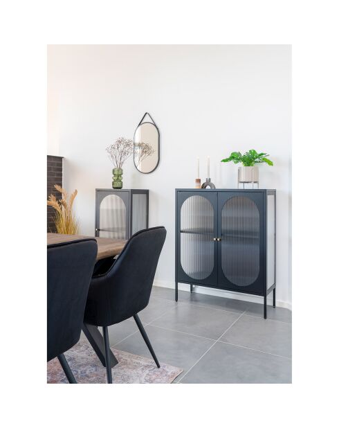 Vitrine noire avec porte en verre ondulé Adelaide noire - 35x90x110 cm