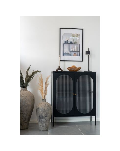 Vitrine noire avec porte en verre ondulé Adelaide noire - 35x90x110 cm