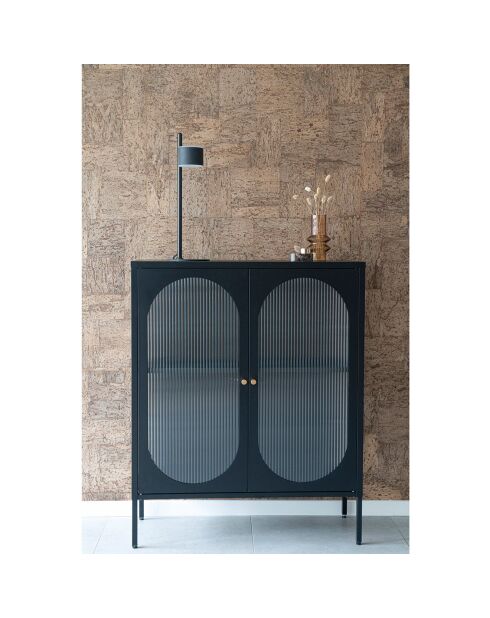 Vitrine noire avec porte en verre ondulé Adelaide noire - 35x90x110 cm