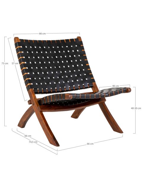 Fauteuil pliant en cuir Perugia noir - 74x66x73 cm