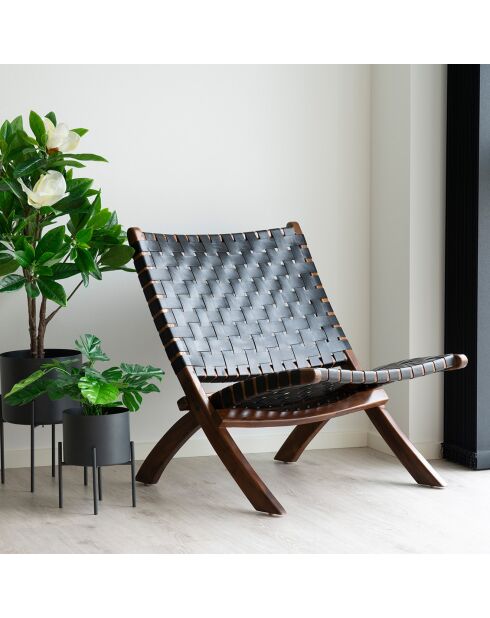 Fauteuil pliant en cuir Perugia noir - 74x66x73 cm