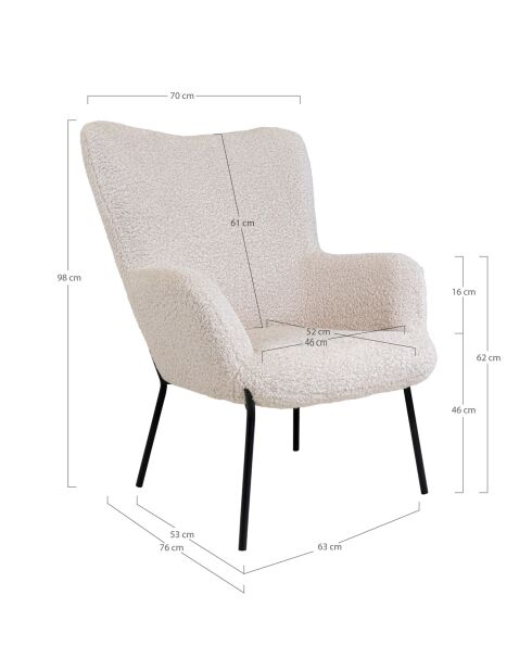Fauteuil bouclette Glasgow blanc - 79x70x98 cm