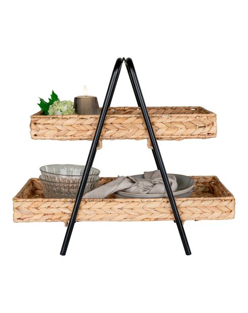 Bandeja Alfaro con jacinto de agua y metal negro/natural - 23x42x43,5 cm