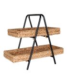 Bandeja Alfaro con jacinto de agua y metal negro/natural - 23x42x43,5 cm