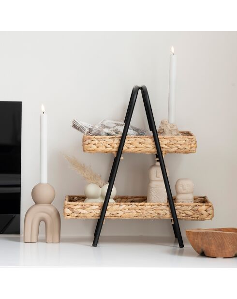 Bandeja Alfaro con jacinto de agua y metal negro/natural - 23x42x43,5 cm