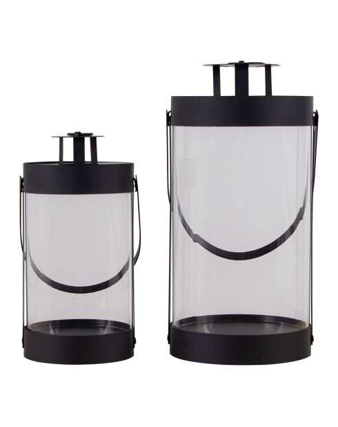 2 schwarze Bondi-Laternen aus Stahl und Glas