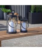 2 schwarze Bondi-Laternen aus Stahl und Glas