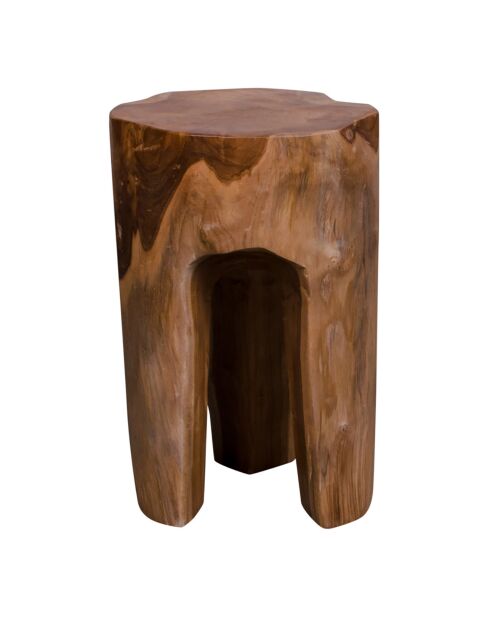 Tabouret en teck avec 3 pieds naturel - 26x26x40 cm