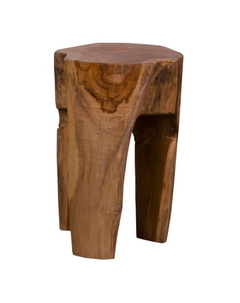 Tabouret en teck avec 3 pieds naturel - 26x26x40 cm