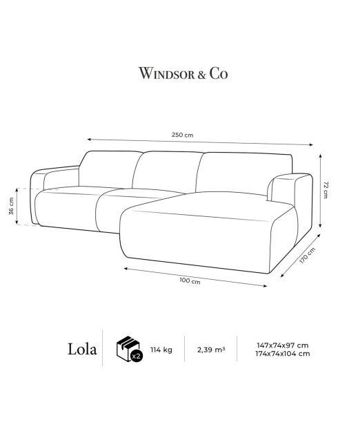 Canapé Bouclé d'angle Droit Lola 4 Places rose poudré - 250x170x72 cm