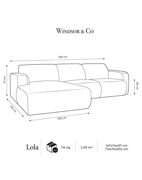 Canapé Bouclé d'angle Gauche Lola 4 Places rose poudré - 250x170x72 cm