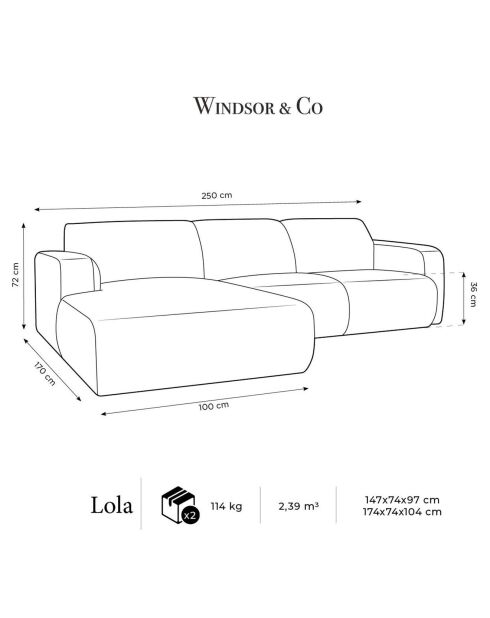 Canapé Bouclé d'angle Gauche Lola 4 Places rose poudré - 250x170x72 cm