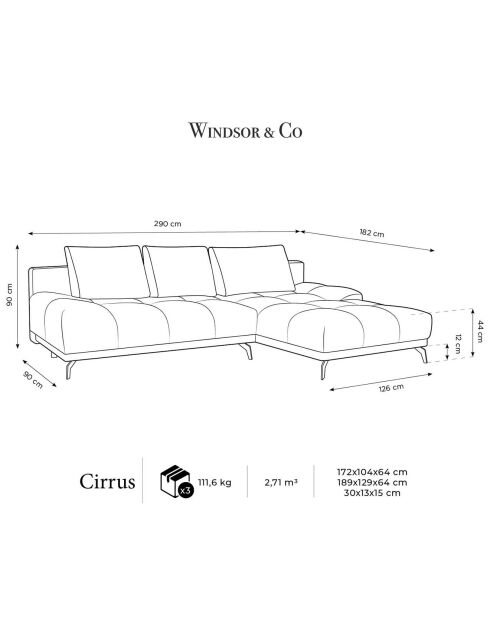 Canapé d'angle Droit Convertible avec Coffre Cirrus 5 Places terre cuite - 290x182x90 cm