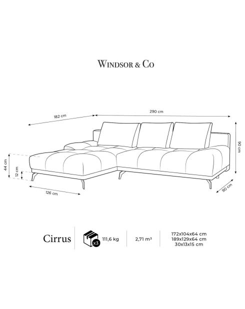 Canapé d'angle Gauche Convertible avec Coffre Cirrus 5 Places beige clair  - 290x182x90 cm