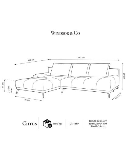 Canapé d'angle Gauche Convertible avec Coffre Cirrus 5 Places argenté - 290x182x90 cm