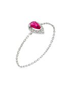 Kettingring met rode traanvormige diamanten 0,05 en robijn 0,25 kt witgoud