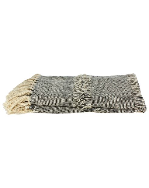 Plaid in cotone Sherpa tessuto a mano beige/nero - 125x150 cm