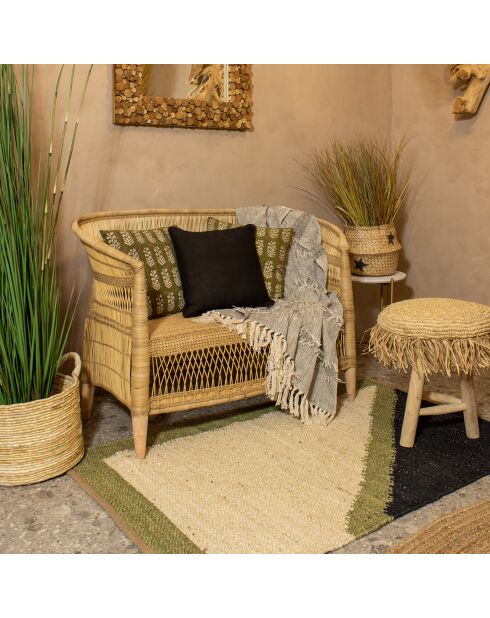 Plaid in cotone Sherpa tessuto a mano beige/nero - 125x150 cm