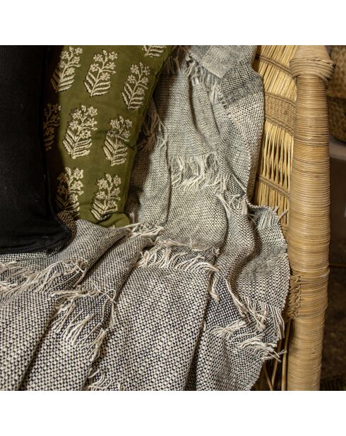 Plaid in cotone Sherpa tessuto a mano beige/nero - 125x150 cm