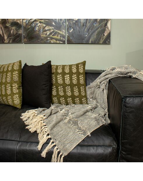 Plaid in cotone Sherpa tessuto a mano beige/nero - 125x150 cm