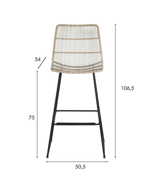 Chaise de bar tressée con dao naturel/noir - 50.5X54X106.5 cm