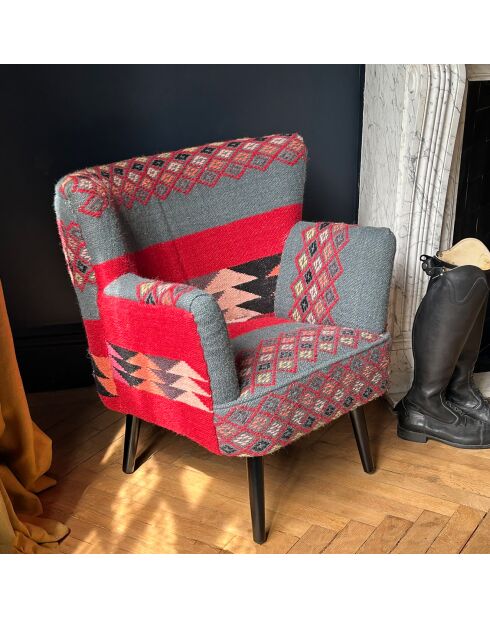 Fauteuil en kilim brodé à la main inca multicolore - 68x77.5x70 cm