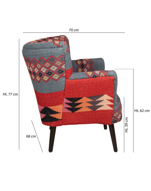 Fauteuil en kilim brodé à la main inca multicolore - 68x77.5x70 cm