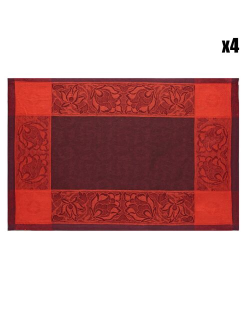 4 Sets de table 100% Lin Ottomane bordeaux - 54x38 cm