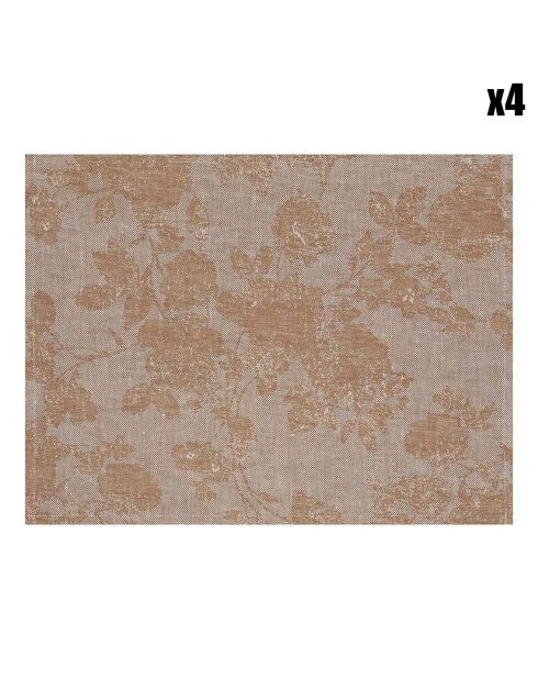 4 Sets de table 100% Lin Casual Flower bruns - 45x35 cm