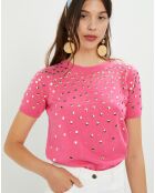 Pull miroirs strass Galaxie rose