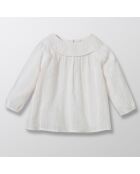 Blouse en Coton Raffinée blanc/rose pâle