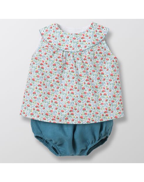 Ensemble Top & Bloomer en Coton et Lin Liberty bleu