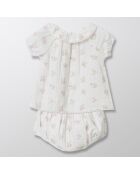 Ensemble Top, bloomer & Bandeau Double Gaze blanc/rose pâle