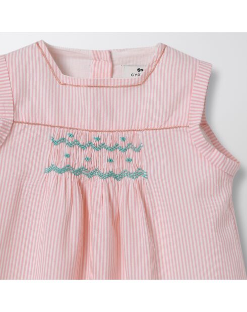 Robe en Coton Smocks rose