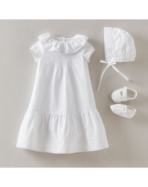 Ensemble Robe de Cérémonie, Chapeau & Chaussons blanc