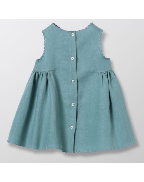 Robe en 100% Lin brodée bleue
