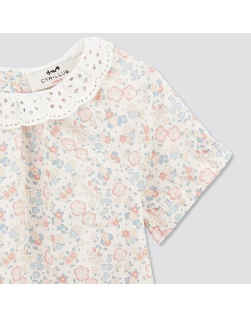 Robe en Coton Liberty blanc/rose