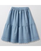 Jupe midi en Coton Brodé bleue