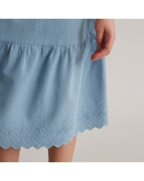 Jupe midi en Coton Brodé bleue