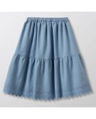 Jupe midi en Coton Brodé bleue