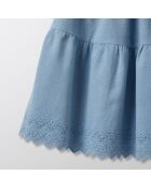 Jupe midi en Coton Brodé bleue