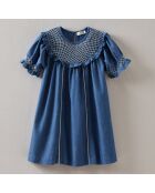 Robe smockée en Coton bleue