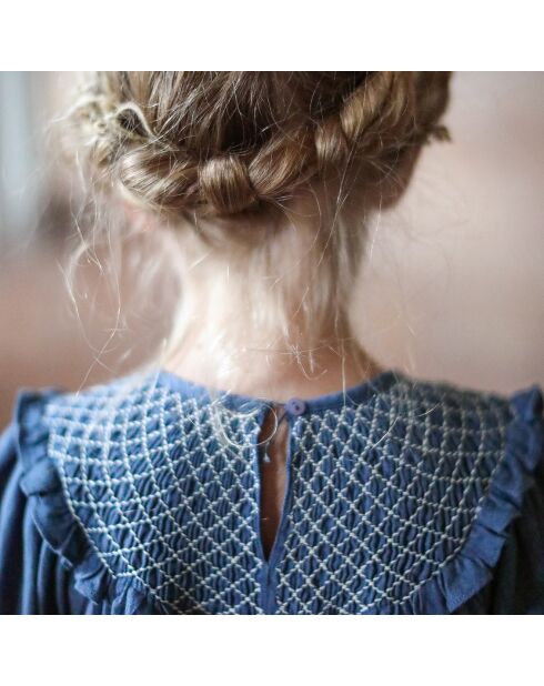 Abito affumicato in cotone blu