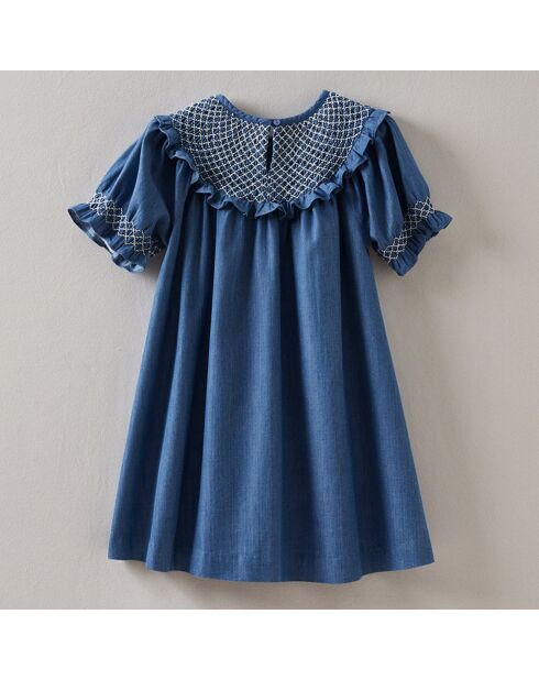 Abito affumicato in cotone blu