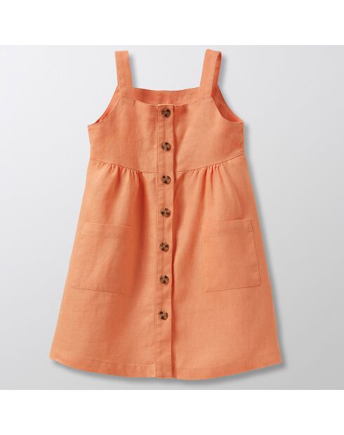 Robe tablier en 100% Lin boutonnée orange