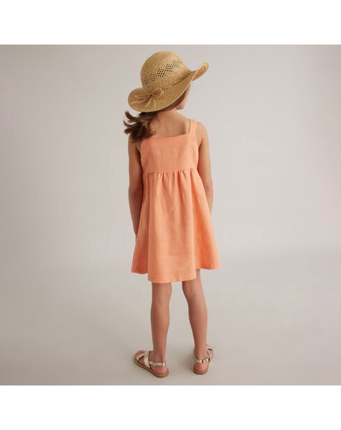 Robe tablier en 100% Lin boutonnée orange