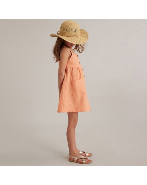Robe tablier en 100% Lin boutonnée orange