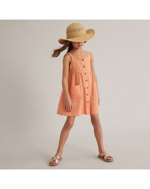 Robe tablier en 100% Lin boutonnée orange
