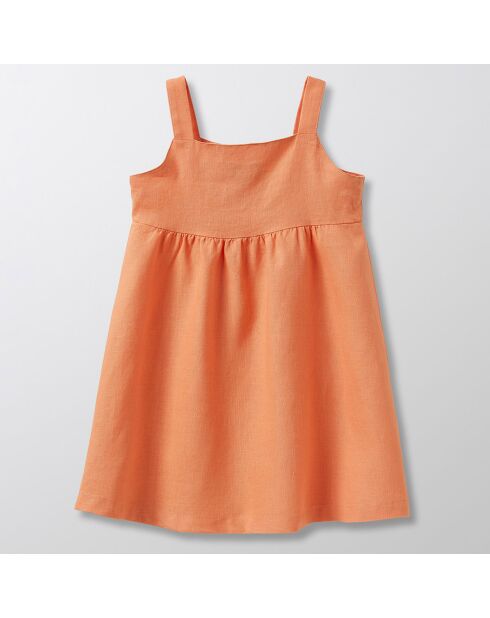 Robe tablier en 100% Lin boutonnée orange